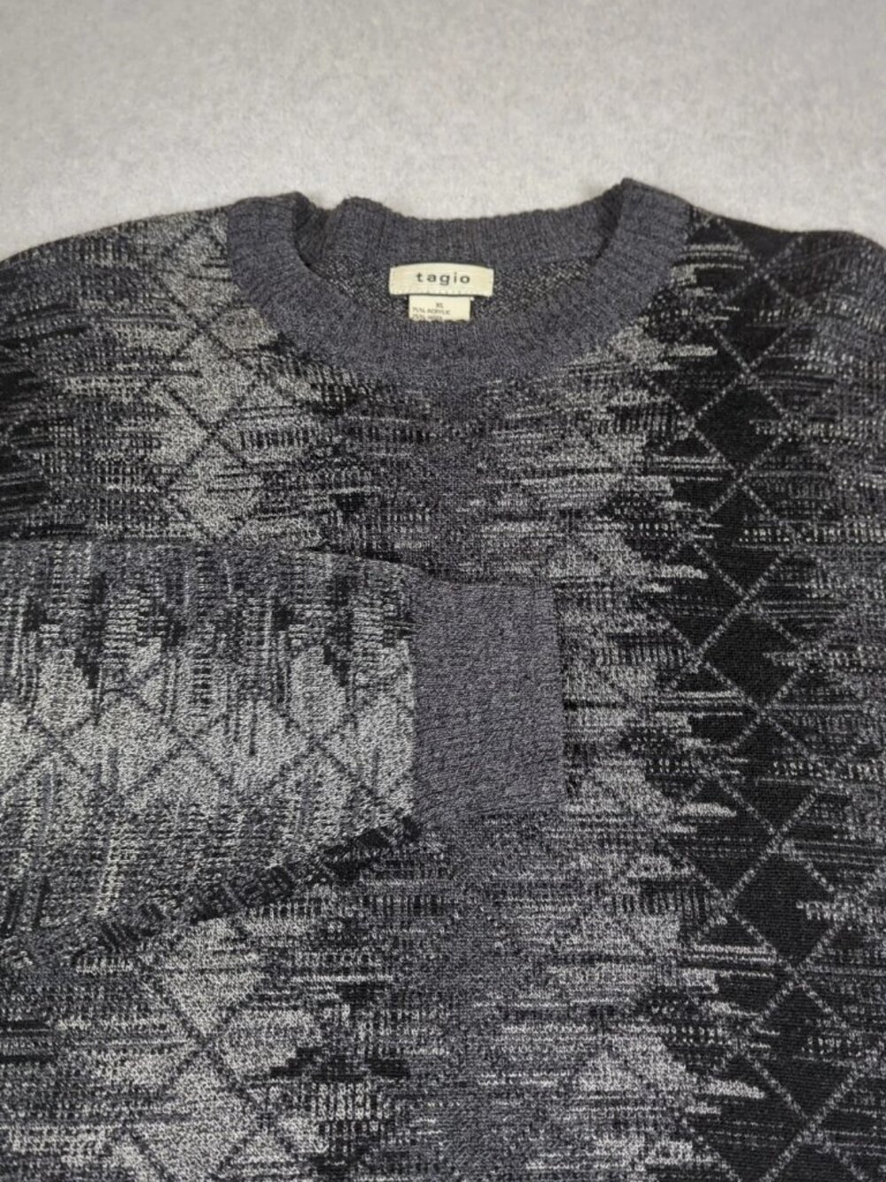 Tagio Sweater Men's XL Gray Acrylic Wool Blend Pullover Grandpa Cottage Cabin
